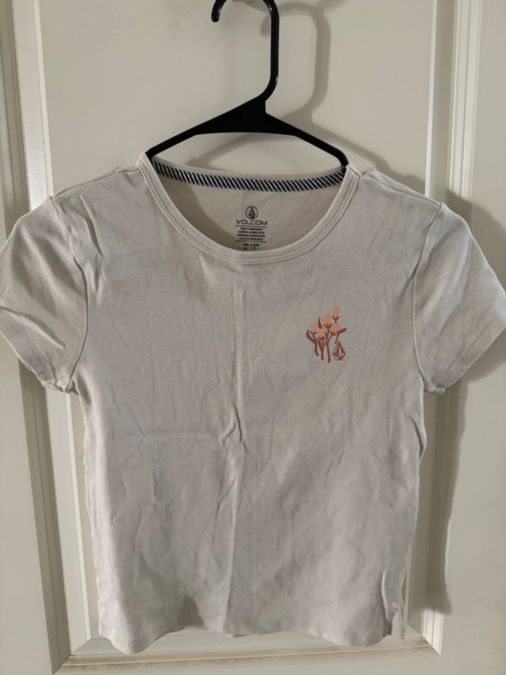 Volcom White Short Sleeve Tee with Peach Graphic